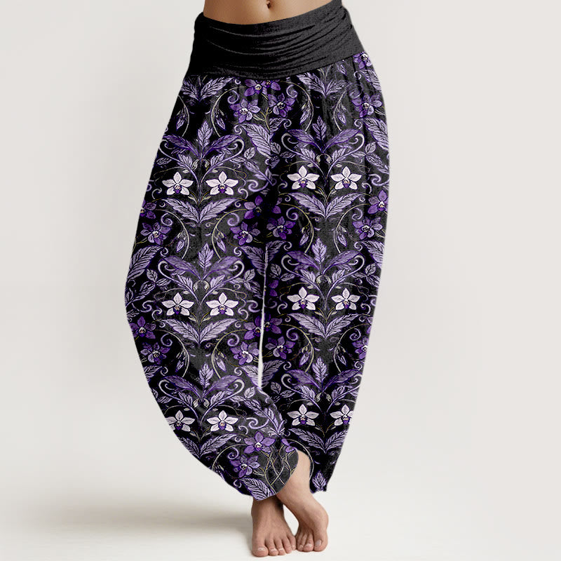 Pantaloni harem da donna con elastico in vita, in cotone, a forma di stella, con motivo a fiori e foglie, motivo Buddha Stones - Nero - US16, UK/AU20, EU48 (3XL) - image 8