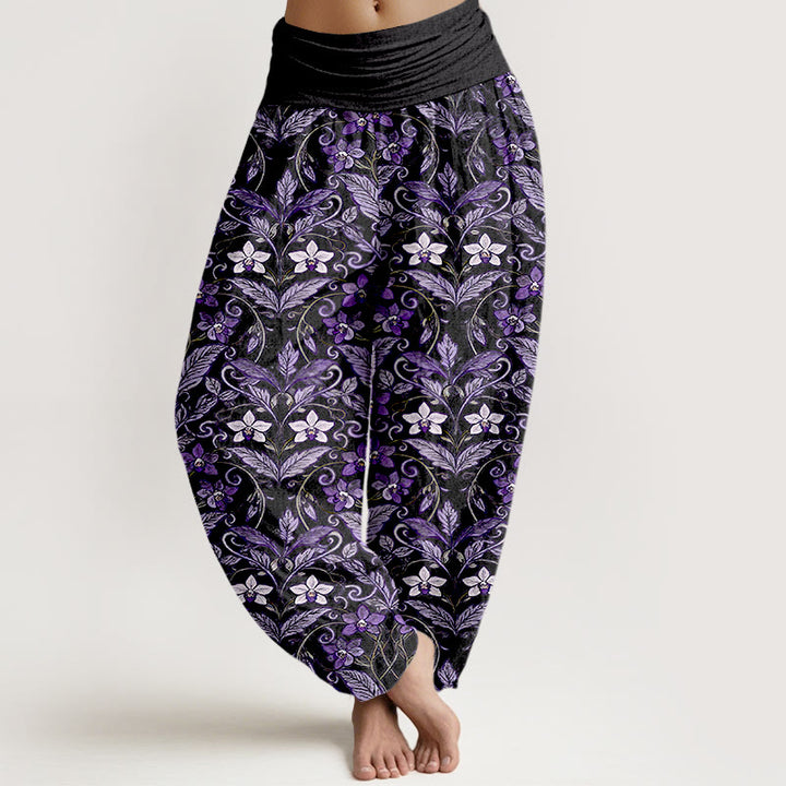 Pantaloni harem da donna con elastico in vita, in cotone, a forma di stella, con motivo a fiori e foglie, motivo Buddha Stones - Nero - US16, UK/AU20, EU48 (3XL) - image 8