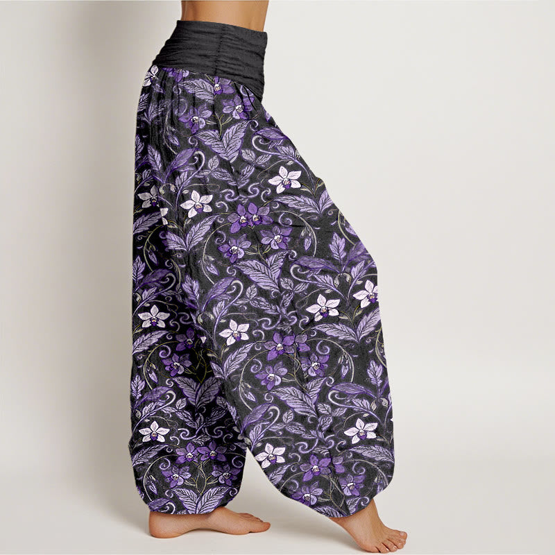 Pantaloni harem da donna con elastico in vita, in cotone, a forma di stella, con motivo a fiori e foglie, motivo Buddha Stones - image 10