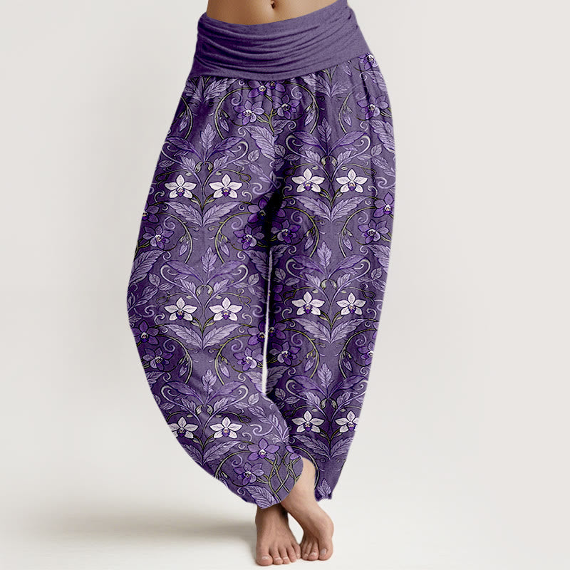 Pantaloni harem da donna con elastico in vita, in cotone, a forma di stella, con motivo a fiori e foglie, motivo Buddha Stones - Viola medio - US16, UK/AU20, EU48 (3XL) - image 11