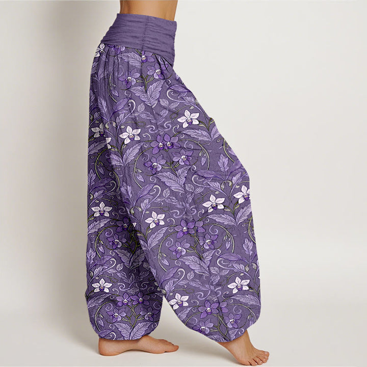 Pantaloni harem da donna con elastico in vita, in cotone, a forma di stella, con motivo a fiori e foglie, motivo Buddha Stones - image 13