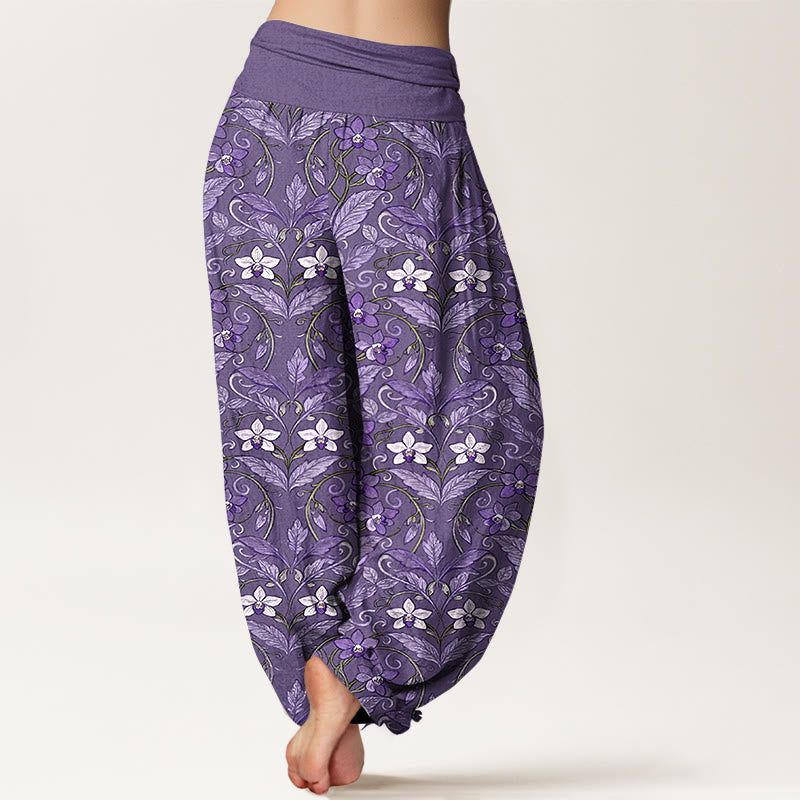 Pantaloni harem da donna con elastico in vita, in cotone, a forma di stella, con motivo a fiori e foglie, motivo Buddha Stones - image 12