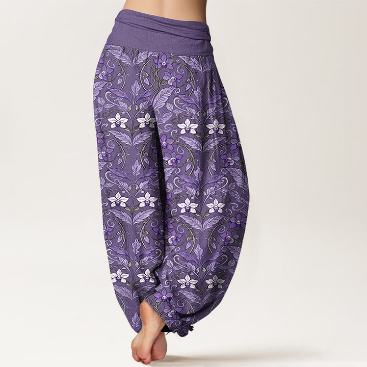 Pantaloni harem da donna con elastico in vita, in cotone, a forma di stella, con motivo a fiori e foglie, motivo Buddha Stones - image 12