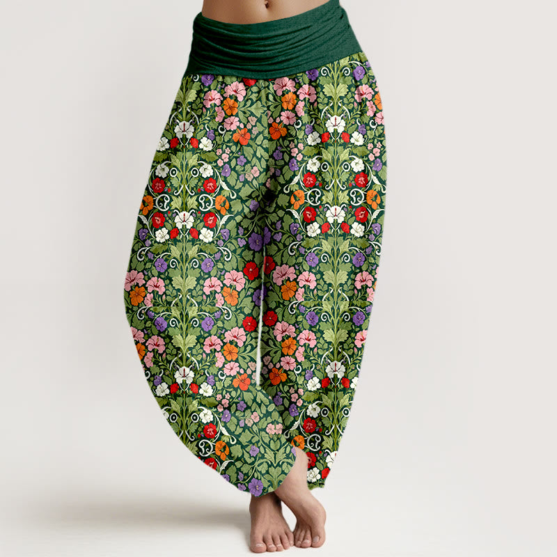Pantaloni harem da donna con elastico in vita, in cotone, con motivo a fiori e foglie, dai colori tenui , Buddha Stones - Verde - US16, UK/AU20, EU48 (3XL) - image 8