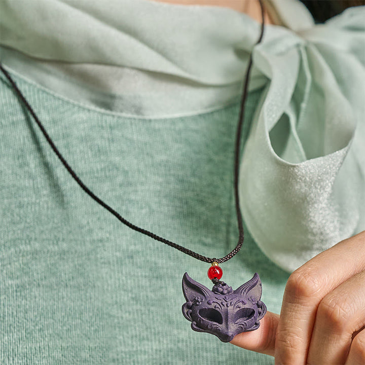 Collana con ciondolo a forma di ciondolo a forma di farfalla con maschera di volpe Buddha Stones , fibbia della pace e fortuna - image 5