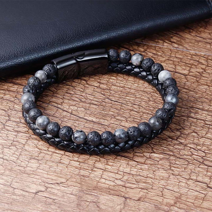 Bracciale Buddha Stones Lava Rock Titanium Steel Calm Leather - image 1
