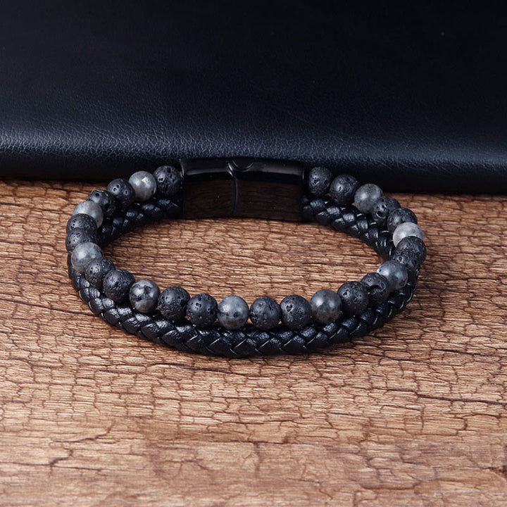 Bracciale Buddha Stones Lava Rock Titanium Steel Calm Leather - image 3