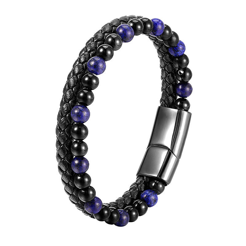 Bracciale in pelle Buddha Stones, onice nero, lazurite, acciaio al titanio e cura di sé positiva - image 12
