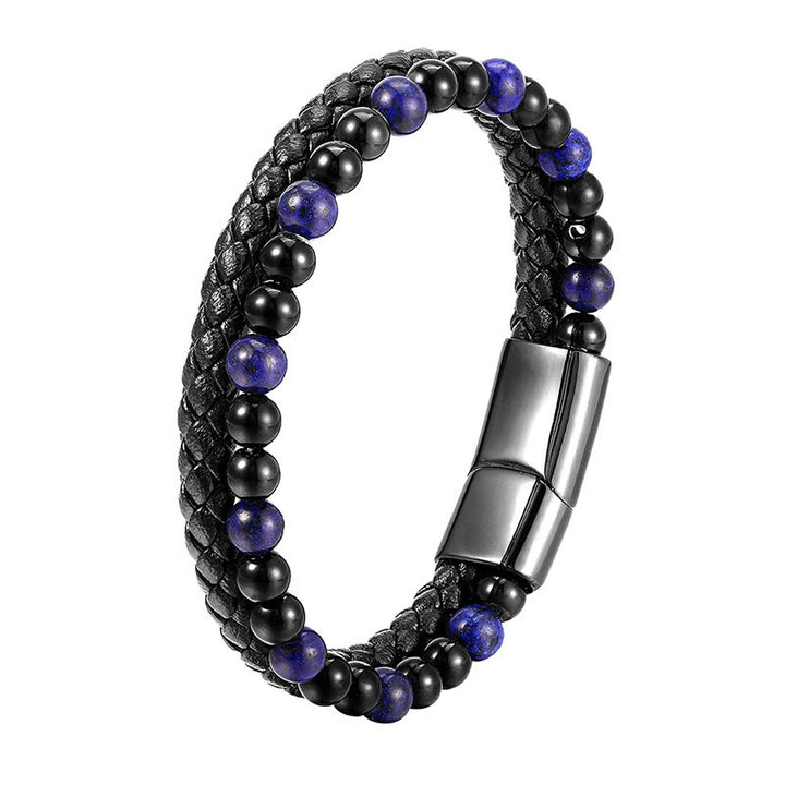 Bracciale in pelle Buddha Stones, onice nero, lazurite, acciaio al titanio e cura di sé positiva - image 12