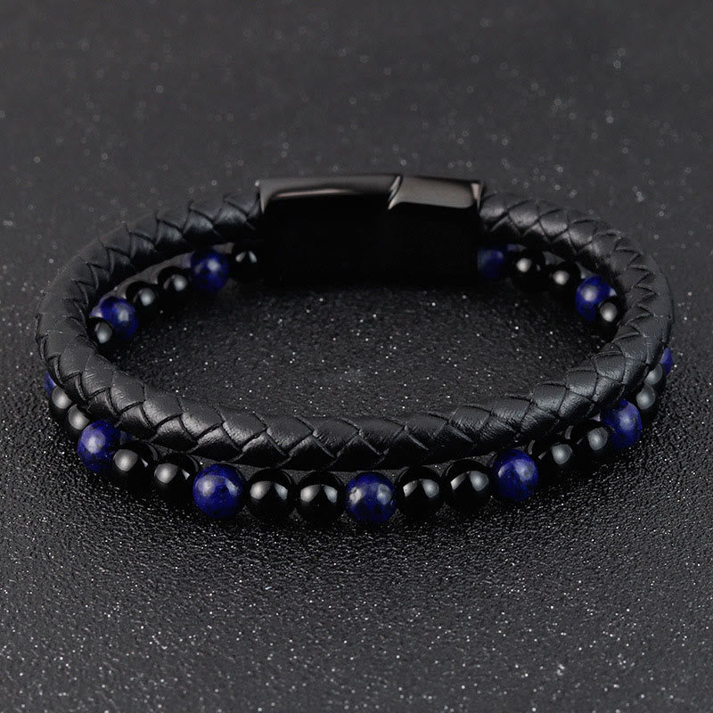 Bracciale in pelle Buddha Stones, onice nero, lazurite, acciaio al titanio e cura di sé positiva - image 10