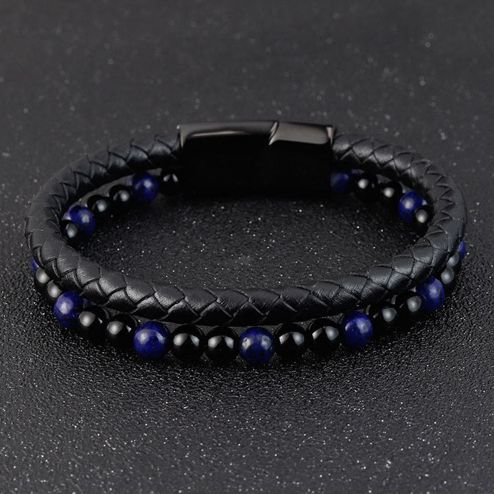 Bracciale in pelle Buddha Stones, onice nero, lazurite, acciaio al titanio e cura di sé positiva - image 10