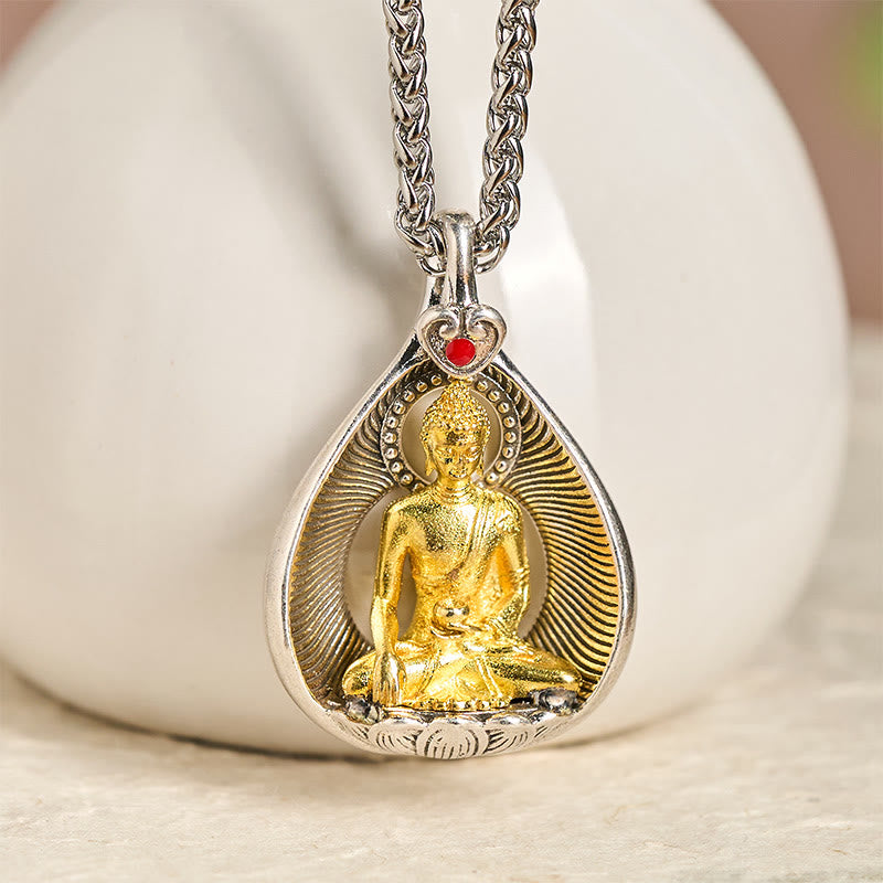 Collana con ciondolo portafortuna in argento placcato rame con catena a maglie, Buddha Stones Shakyamuni, Tara Verde e Pietre del Buddha - image 9