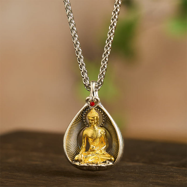 Collana con ciondolo portafortuna in argento placcato rame con catena a maglie, Buddha Stones Shakyamuni, Tara Verde e Pietre del Buddha - image 11