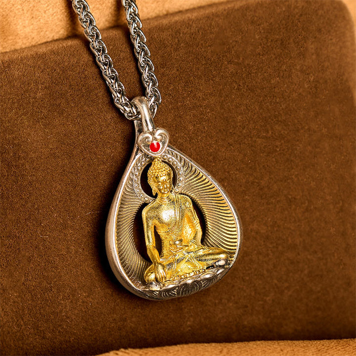 Collana con ciondolo portafortuna in argento placcato rame con catena a maglie, Buddha Stones Shakyamuni, Tara Verde e Pietre del Buddha - image 10
