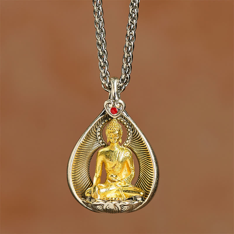 Collana con ciondolo portafortuna in argento placcato rame con catena a maglie, Buddha Stones Shakyamuni, Tara Verde e Pietre del Buddha - image 12