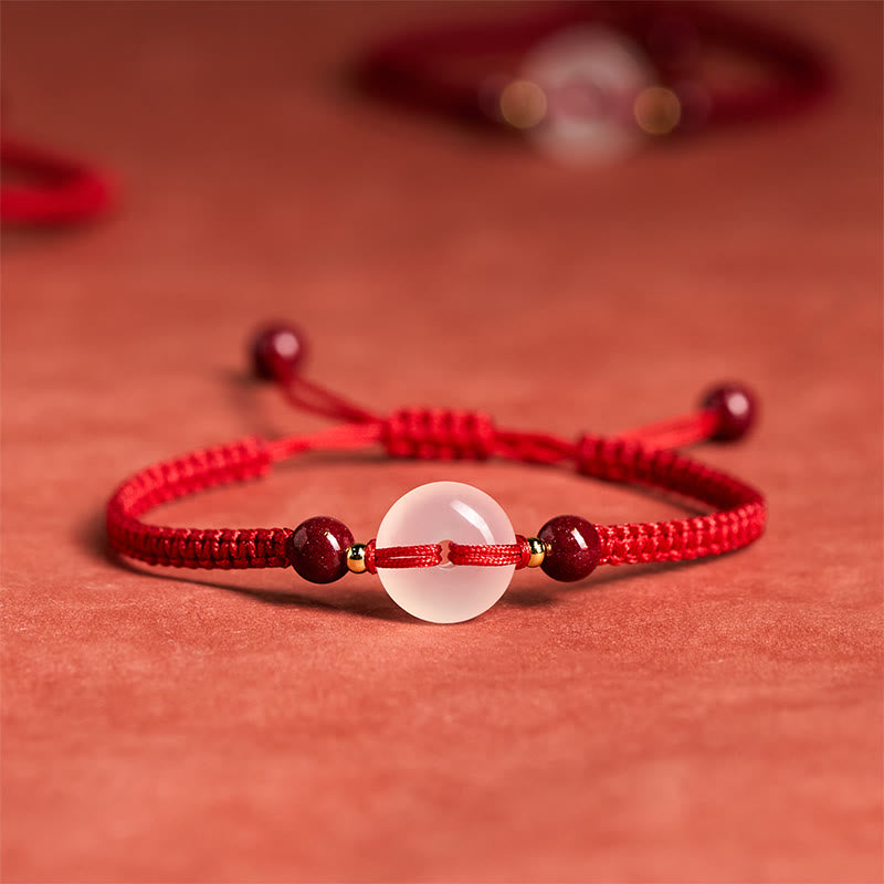 Bracciale con nodo piatto in agata bianca, Buddha Stones della pace, nodo diamantato e cordino rosso - Corda rossa con nodo piatto - image 19