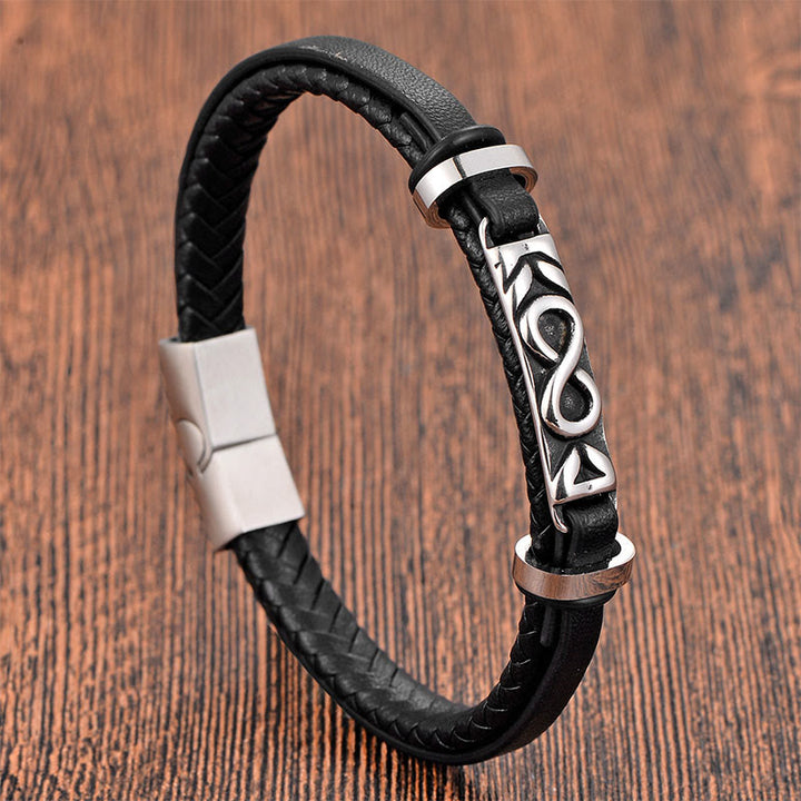 Bracciale Buddha Stones Titanium Steel Balance multistrato in pelle a forma di otto - Monostrato (circonferenza polso: 18-19 cm) - image 0