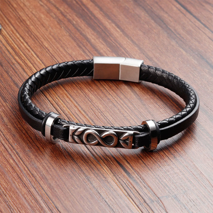 Bracciale Buddha Stones Titanium Steel Balance multistrato in pelle a forma di otto - image 2