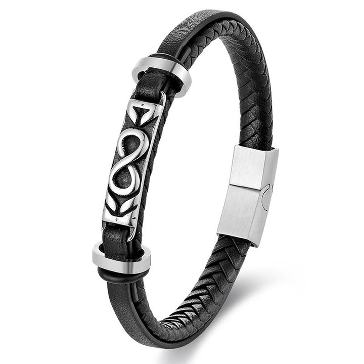 Bracciale Buddha Stones Titanium Steel Balance multistrato in pelle a forma di otto - image 7