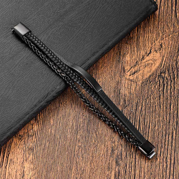 Bracciale in pelle intrecciata Buddha Stones, titanio, acciaio e equilibrio - image 6