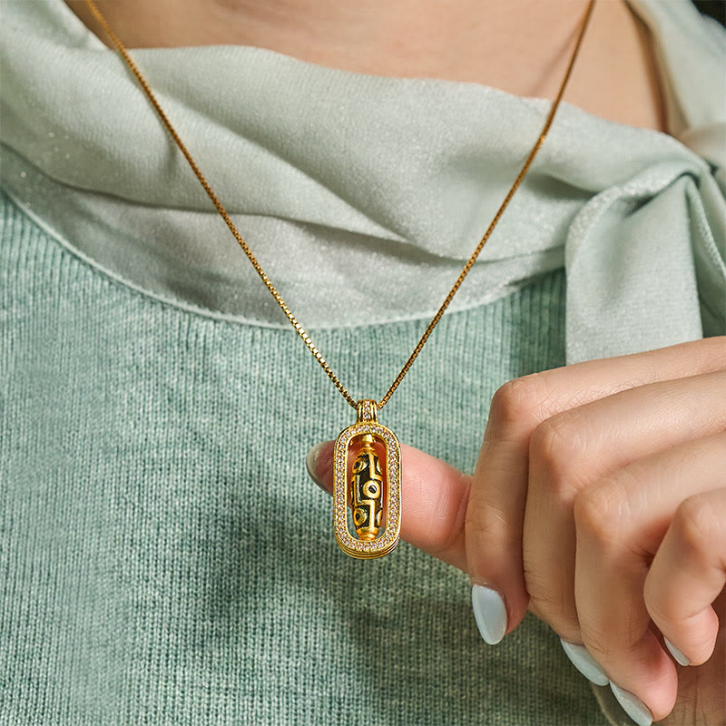 Collana con ciondolo di fortuna e ricchezza, con perline Dzi a nove occhi in ottone placcato oro 24k Buddha Stones - image 5