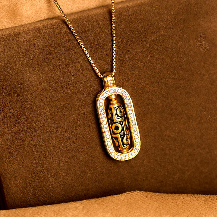 Collana con ciondolo di fortuna e ricchezza, con perline Dzi a nove occhi in ottone placcato oro 24k Buddha Stones - image 2