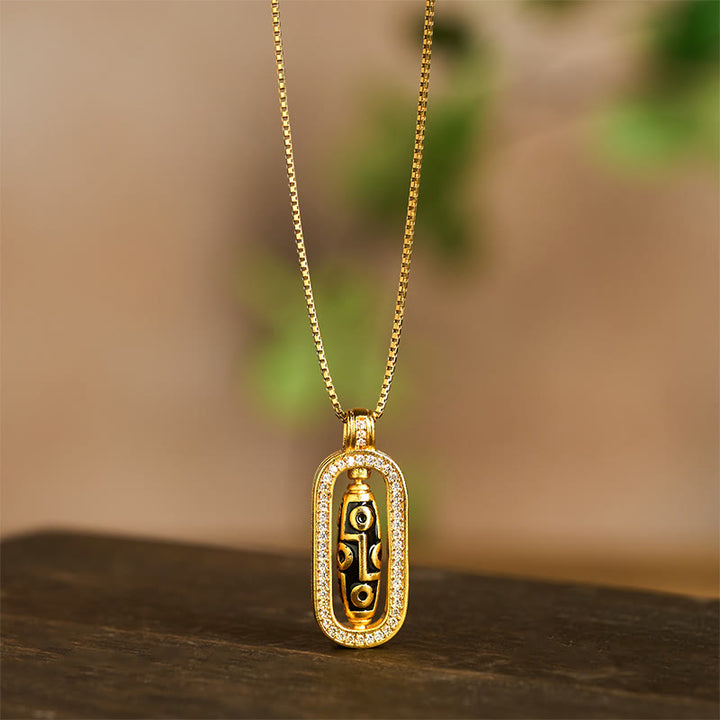 Collana con ciondolo di fortuna e ricchezza, con perline Dzi a nove occhi in ottone placcato oro 24k Buddha Stones - image 4