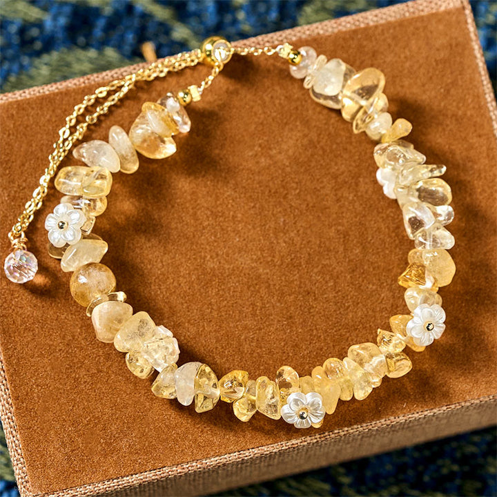 Bracciale Buddha Stones con design a fiore di cristallo irregolare e ametista e cristallo bianco - Citrino (circonferenza del polso: 15-19 cm) - image 25