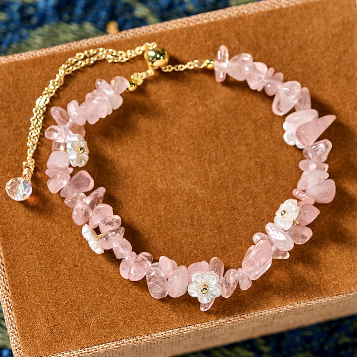 Bracciale Buddha Stones con design a fiore di cristallo irregolare e ametista e cristallo bianco - Cristallo rosa (circonferenza del polso: 15-19 cm) - image 33