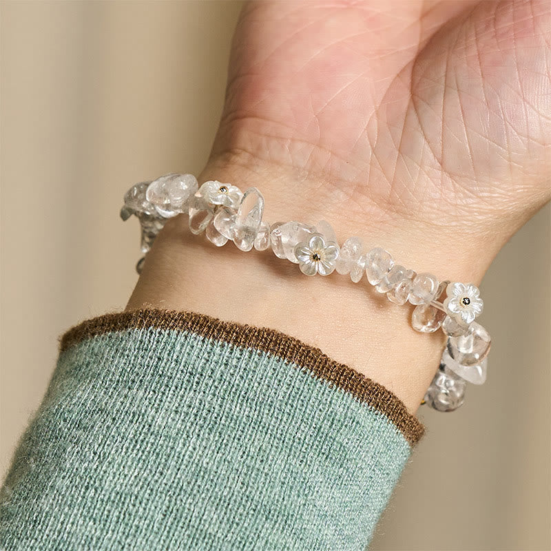 Bracciale Buddha Stones con design a fiore di cristallo irregolare e ametista e cristallo bianco - image 15