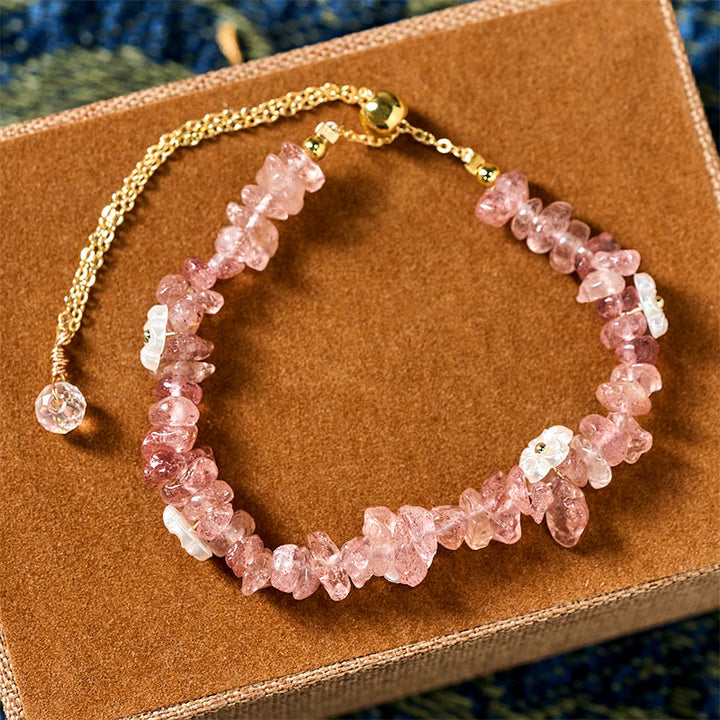 Bracciale Buddha Stones con design a fiore di cristallo irregolare e ametista e cristallo bianco - Quarzo fragola (circonferenza del polso: 15-19 cm) - image 41