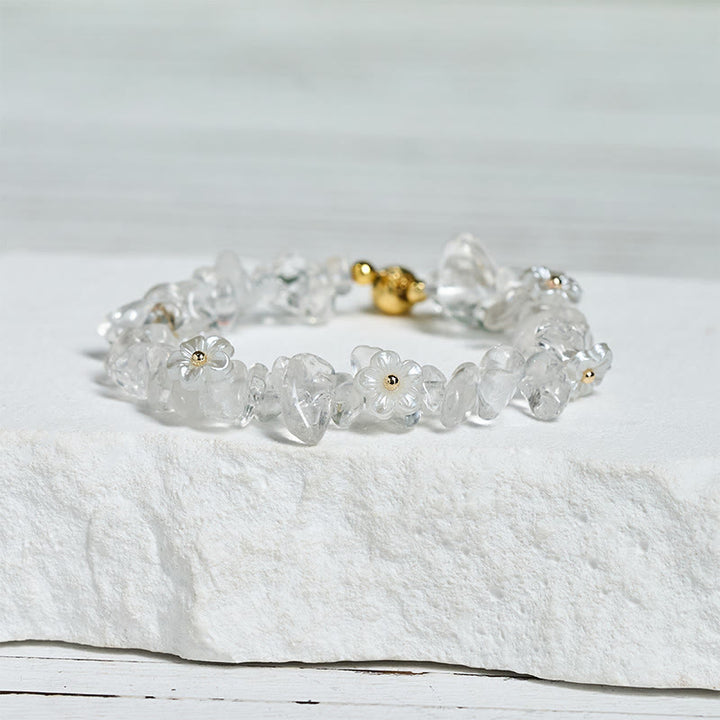 Bracciale Buddha Stones con design a fiore di cristallo irregolare e ametista e cristallo bianco - image 13