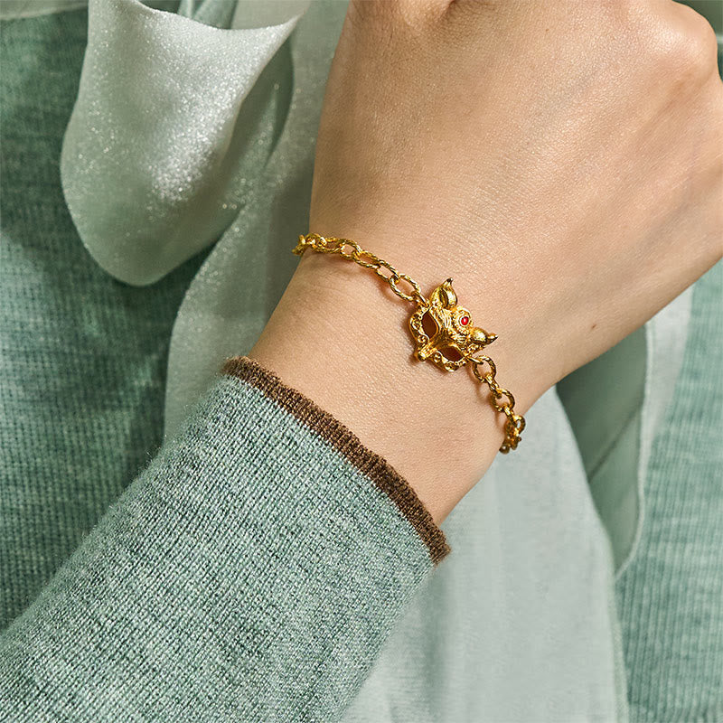 Bracciale a catena con ciondolo a forma di cuore in ottone placcato oro 24k Buddha Stones - image 6