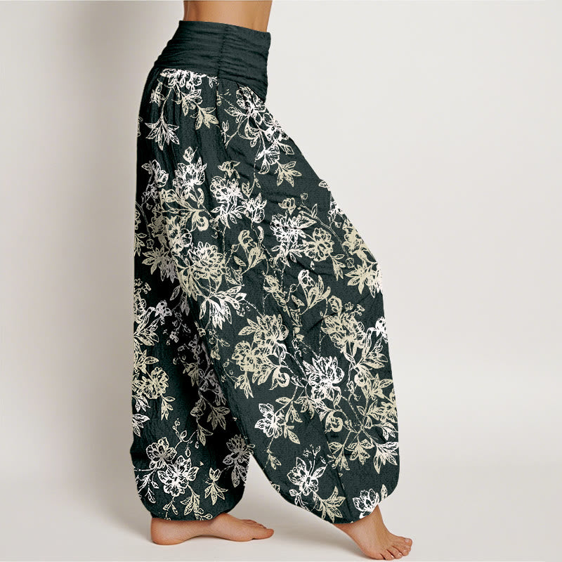 Pantaloni harem da donna con elastico in vita e motivo a petali a strati retrò in cotone Buddha Stones - image 2