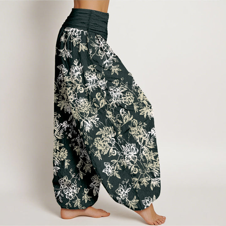 Pantaloni harem da donna con elastico in vita e motivo a petali a strati retrò in cotone Buddha Stones - image 2