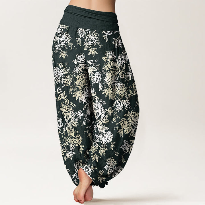 Pantaloni harem da donna con elastico in vita e motivo a petali a strati retrò in cotone Buddha Stones - image 1