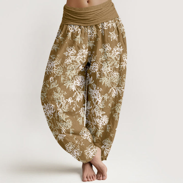 Pantaloni harem da donna con elastico in vita e motivo a petali a strati retrò in cotone Buddha Stones - Verga d'oro - US16, UK/AU20, EU48 (3XL) - image 5