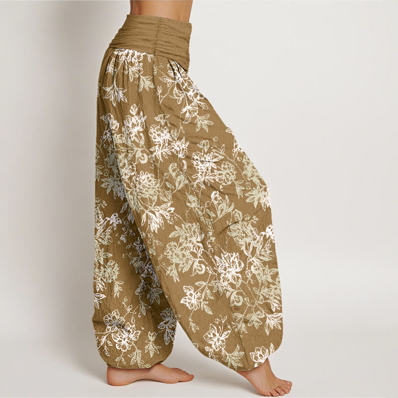 Pantaloni harem da donna con elastico in vita e motivo a petali a strati retrò in cotone Buddha Stones - image 7