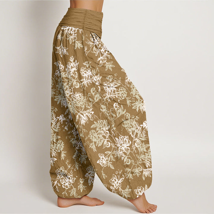 Pantaloni harem da donna con elastico in vita e motivo a petali a strati retrò in cotone Buddha Stones - image 7