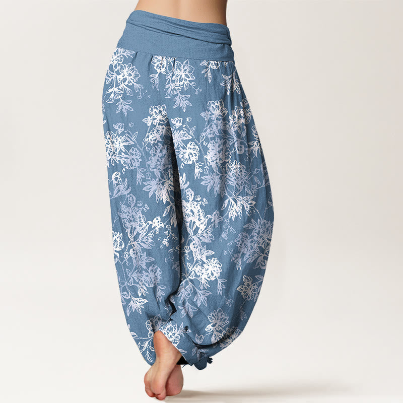 Pantaloni harem da donna con elastico in vita e motivo a petali a strati retrò in cotone Buddha Stones - image 9