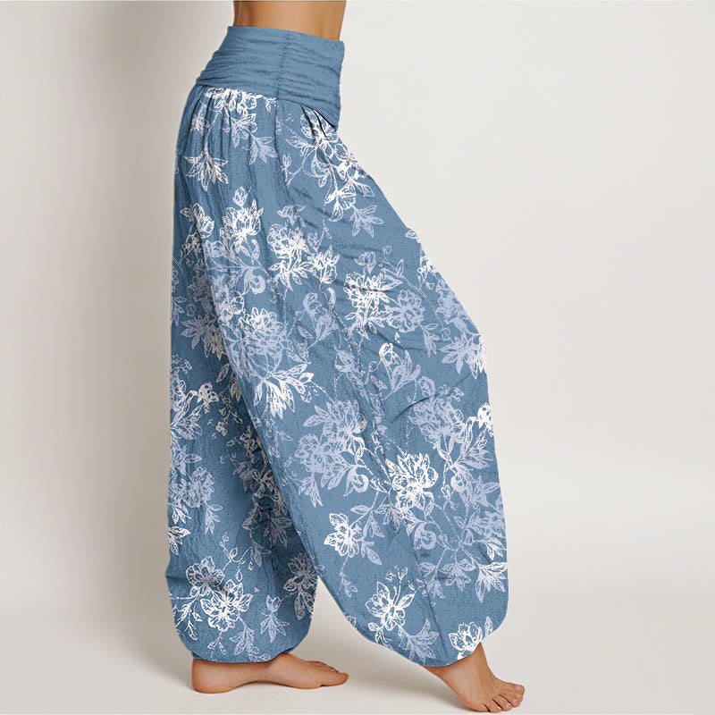Pantaloni harem da donna con elastico in vita e motivo a petali a strati retrò in cotone Buddha Stones - image 10