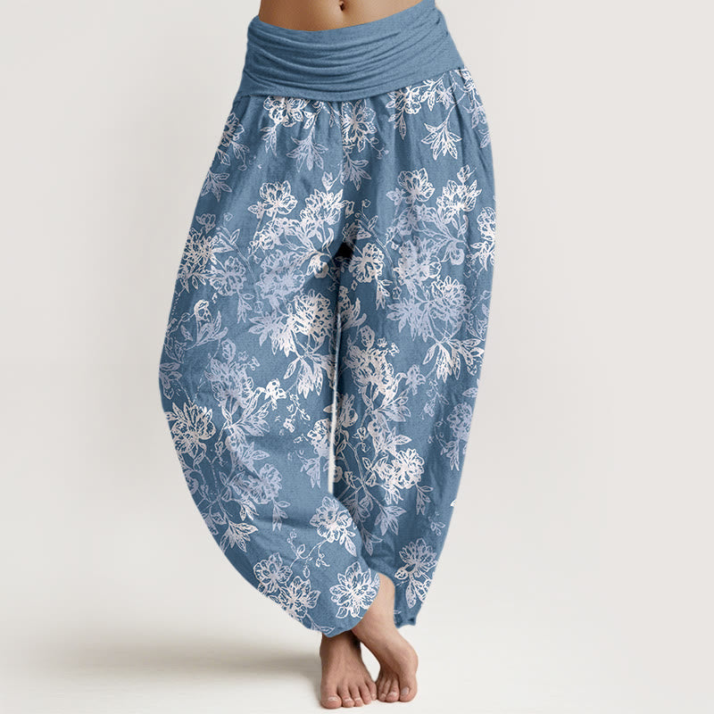 Pantaloni harem da donna con elastico in vita e motivo a petali a strati retrò in cotone Buddha Stones - FiordalisoBlu - US16, UK/AU20, EU48 (3XL) - image 8