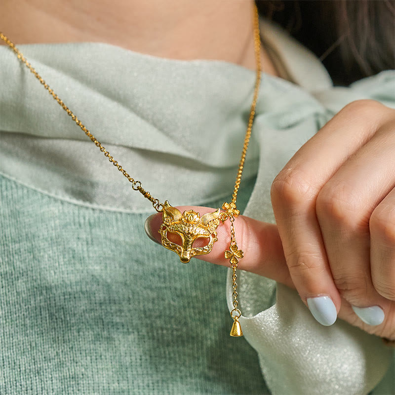 Collana con ciondolo a forma di fiore di volpe in ottone placcato oro 24k con pietra di Buddha - image 5