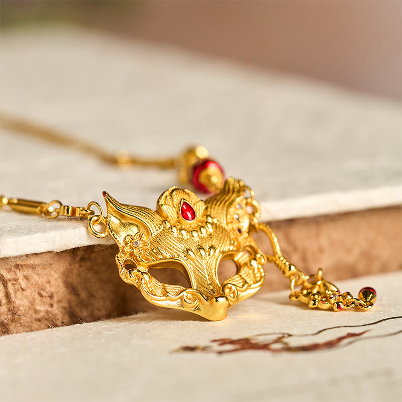 Collana con ciondolo a forma di volpe in ottone placcato oro 24k con pietra di Buddha - image 3