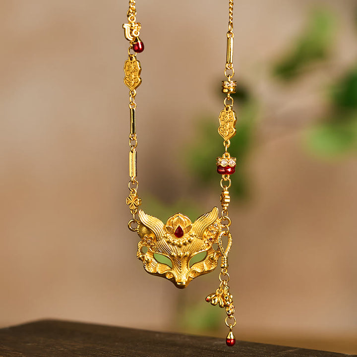 Collana con ciondolo a forma di volpe in ottone placcato oro 24k con pietra di Buddha - image 4