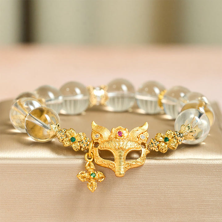 Braccialetto di protezione con perline di cristallo bianco e ciondolo a forma di croce di volpe Buddha Stones - Cristallo bianco (circonferenza polso: 14-19 cm) - image 0