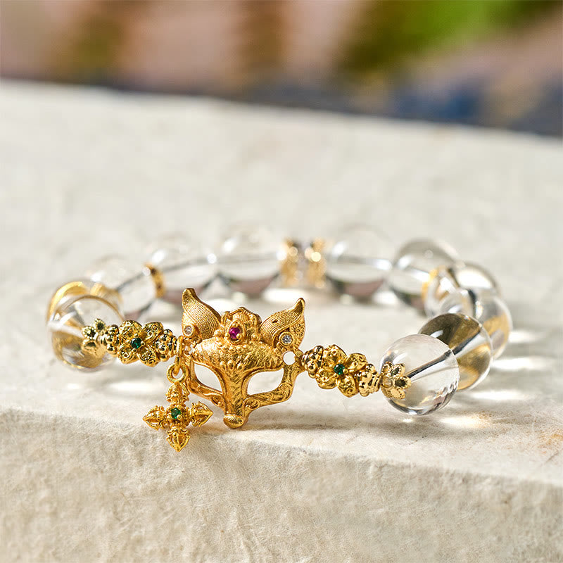 Braccialetto di protezione con perline di cristallo bianco e ciondolo a forma di croce di volpe Buddha Stones - image 4