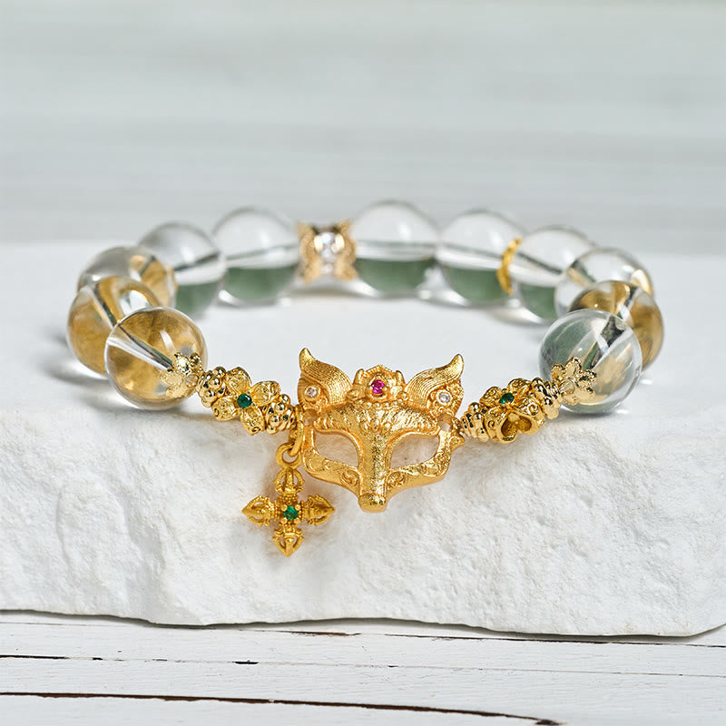 Braccialetto di protezione con perline di cristallo bianco e ciondolo a forma di croce di volpe Buddha Stones - image 3