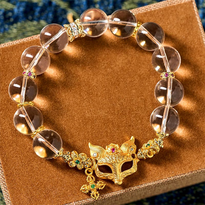 Braccialetto di protezione con perline di cristallo bianco e ciondolo a forma di croce di volpe Buddha Stones - image 2