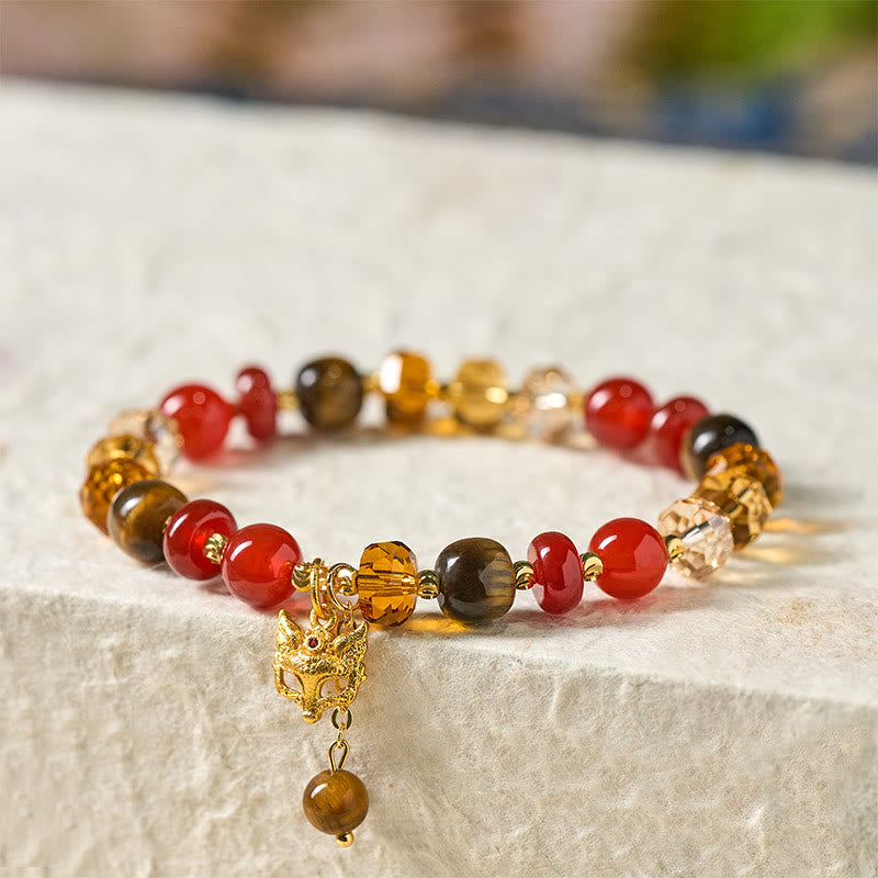 Braccialetto di perline calme con ciondolo a forma di volpe, occhio di tigre, Buddha Stones e agata rossa - image 2